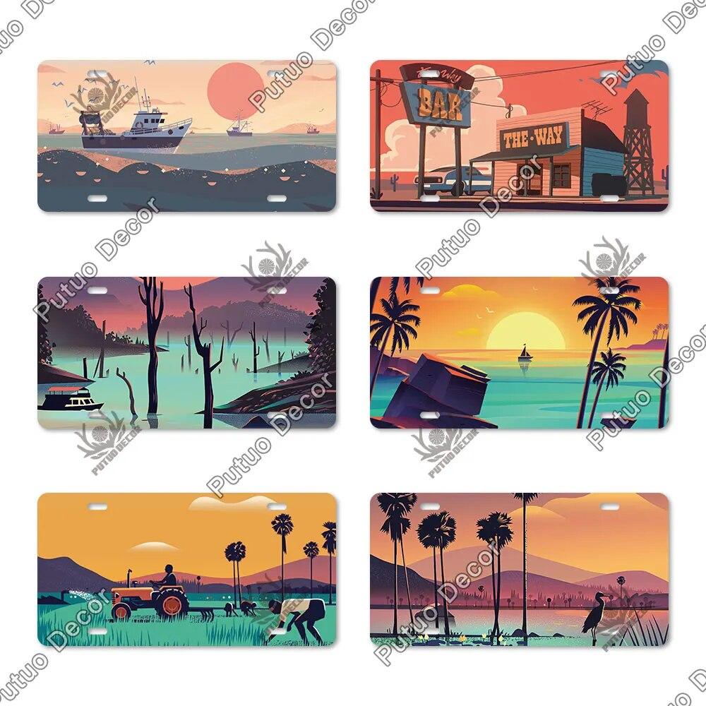 Putuo Decor Illustrations Licenses Plate Tin Sign Plaque Metal Decorative Plate for Car Living Room Door Home Wall Decor
