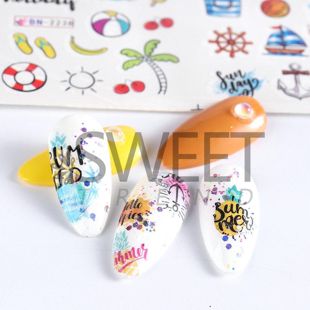 Летние водные наклейки для ногтей, наклейки для пляжа, океана, кокосовой пальмы, дизайн ногтей, декор для ногтей