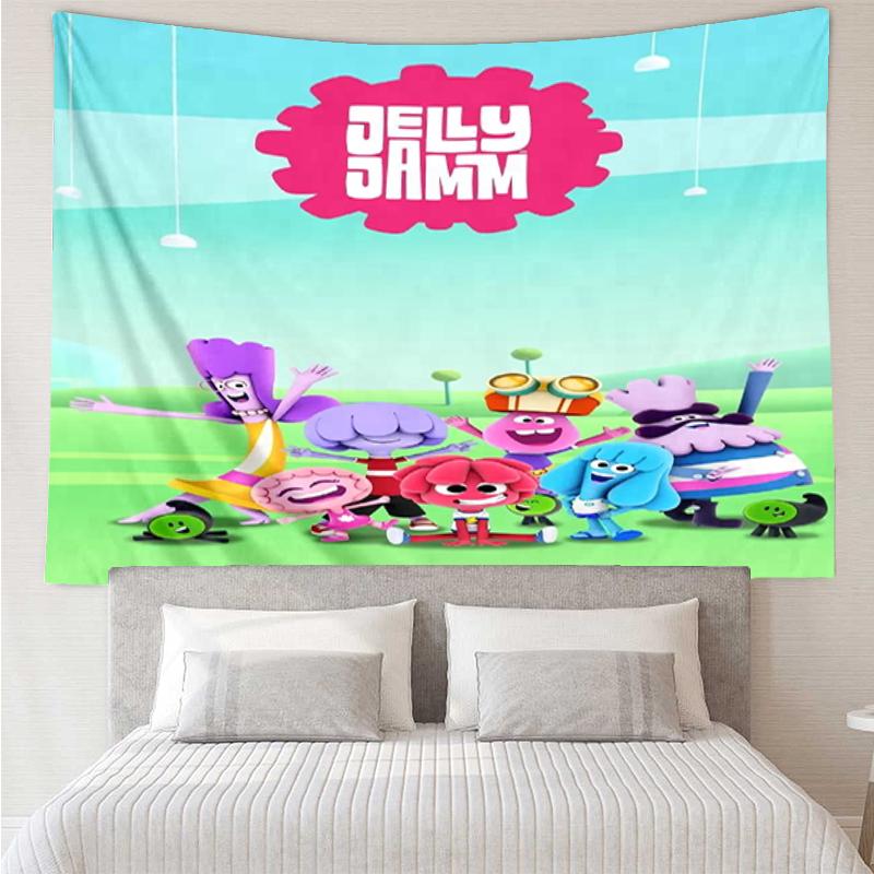Jelly Jamm Print Tapestry, Backdrop, Easy Setup, Ideal for Bedroom, Office & Living Room, with Aesthetic Wall Hanging Decor.