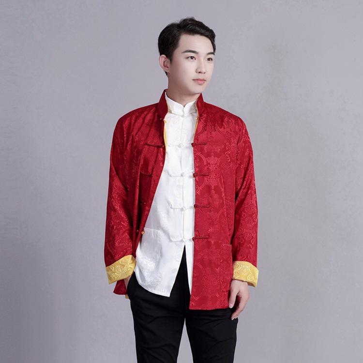 Мужской двусторонний пиджак тан - Ханфу с длинным рукавом для весны и осени