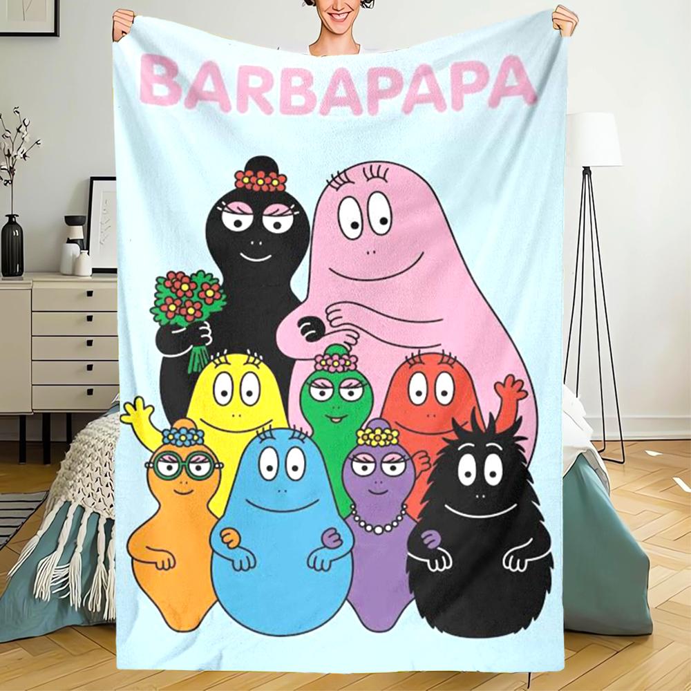 Barbapapa Theme Printed Blanket - Perfect for Couch, Bed, Travel & Outdoor Use | Machine Washable, Cozy & Durable.