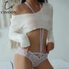 Sexy Women Lace Briefs Low-waist Hollow Out Transparent Panties Detachable Neck Hanging Lingerie Intimates