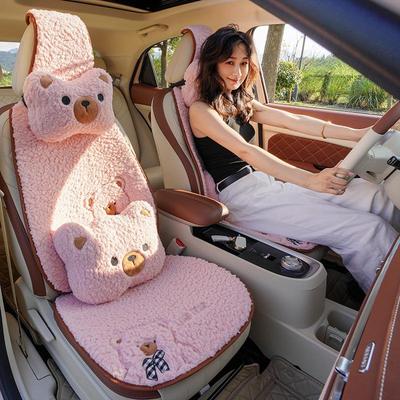 Мультяшная плюшевая подушка на сиденье автомобиля из овечьей шерсти - На флисовой подкладке, Теплая, Милая, Цельная.