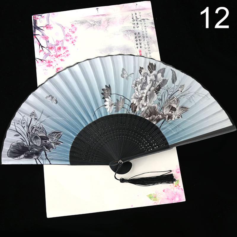1шт цветочный узор классический бамбуковый веер складной шелковый веер для украшения комнаты для вечеринки ручной веер