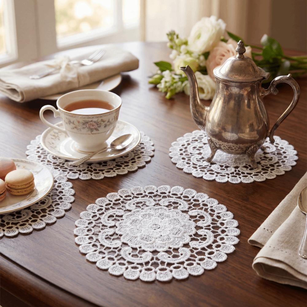 Кружевная вышивка Кружевная подставка Белая подставка под кофе Настольная подставка под чашку Свадебный банкетный декор