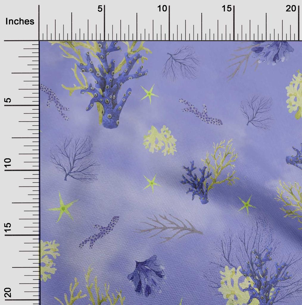 oneOone Cotton Flex Bluish Violet Fabric Sea Corals Quilting Supplies Print Sewing Fabric By The Yard 40 Inch