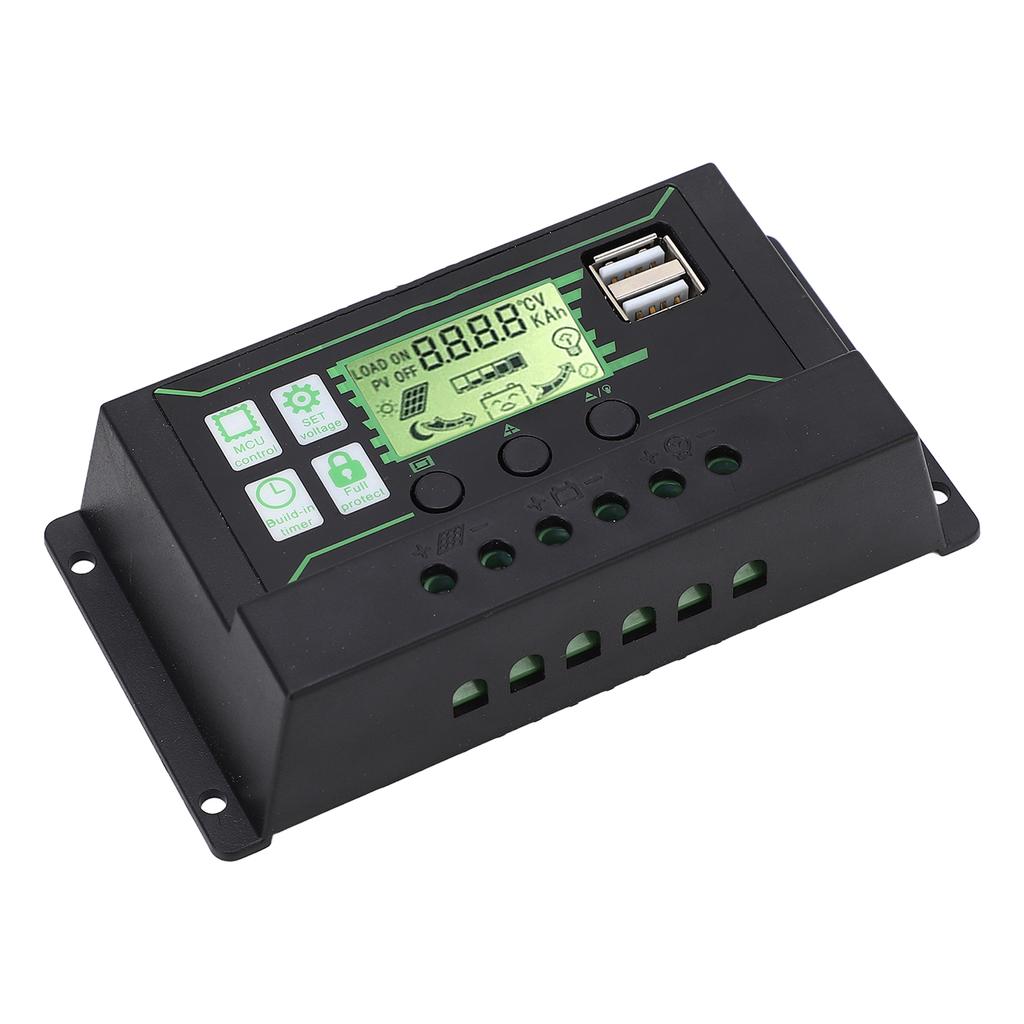 Контроллер солнечной зарядки 20A 2 USB выхода ШИМ-управление 3 этапа зарядки Регулятор солнечной панели 12V 24V