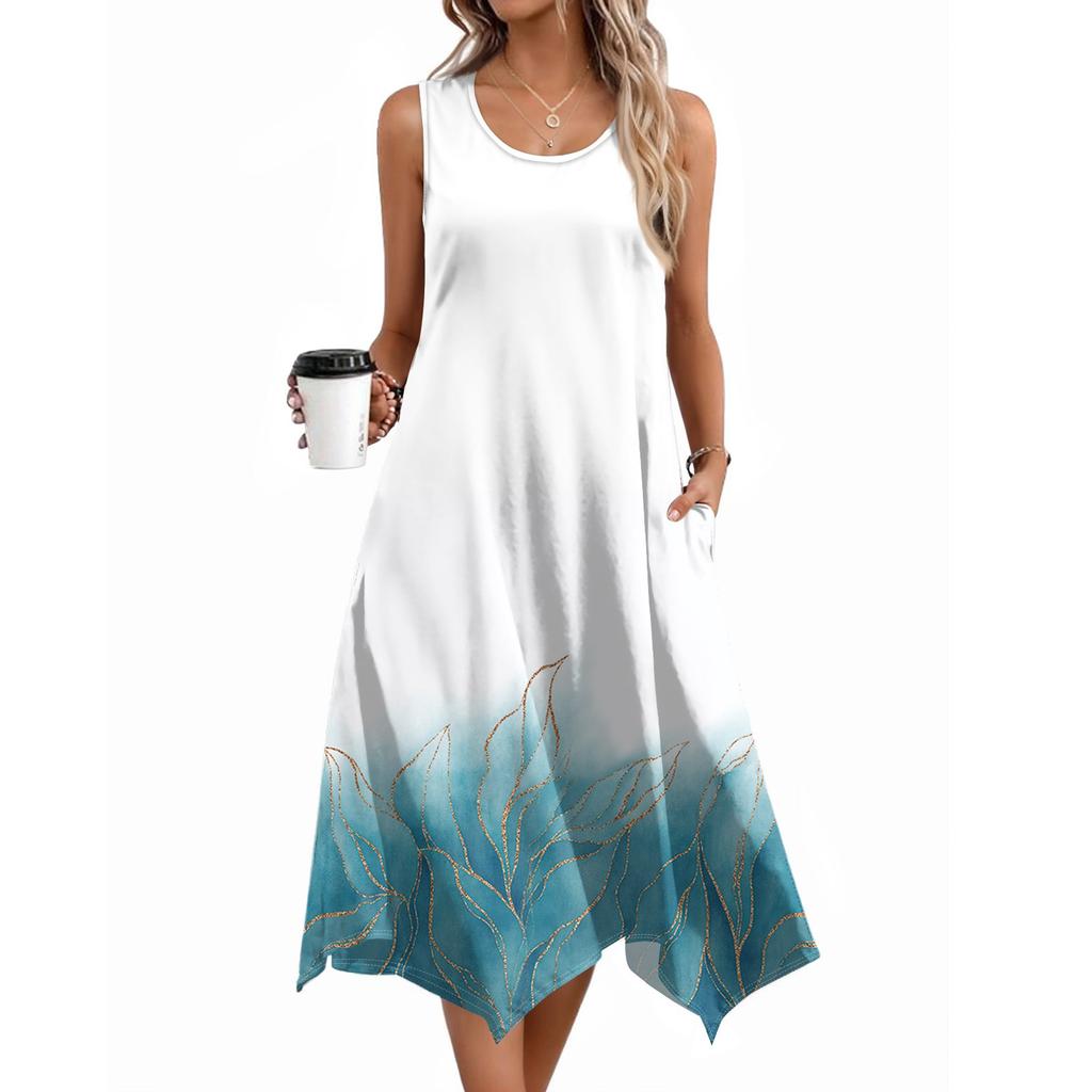 Женское повседневное платье на лето, платье-майка, свободное пляжное платье с карманами, расклешенный миди-сарафан