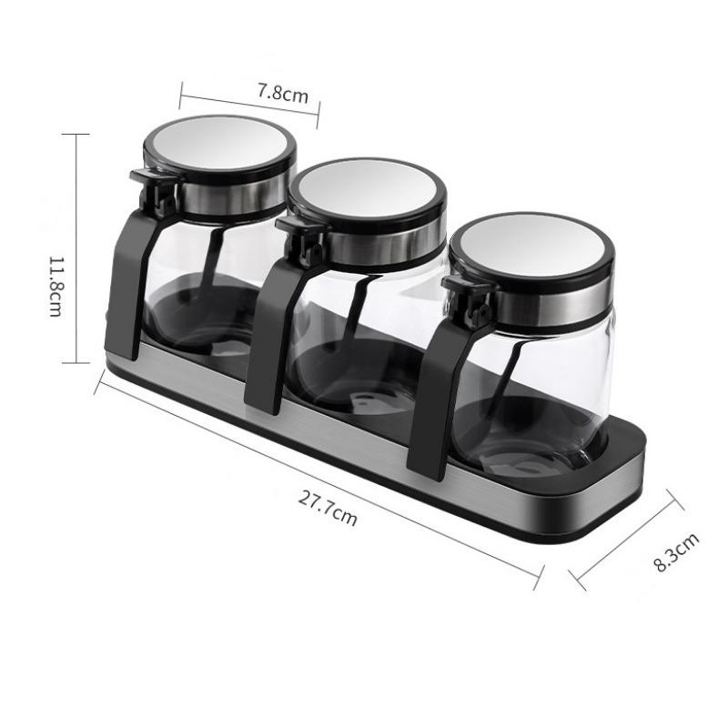 Коробка для приправы на кухне, прозрачный стеклянный контейнер для приправ с крышкой из нержавеющей стали, кастрюли для приправ для хранения продуктов на кухонном столе