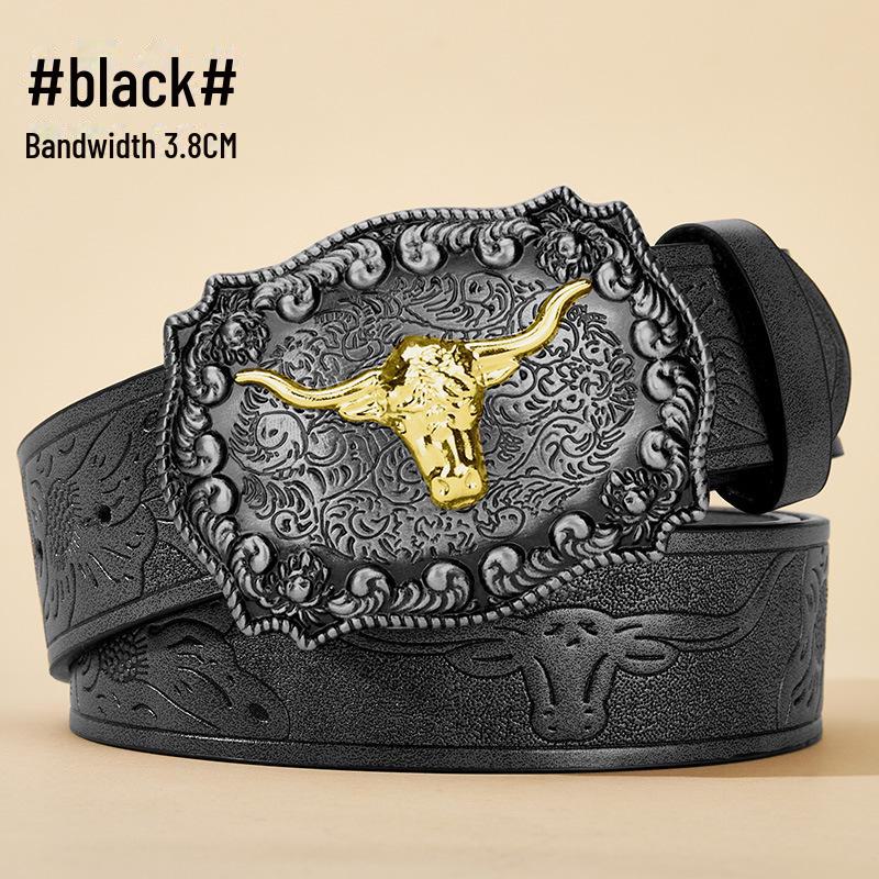 "Western Cowboy Leather Belt - Large Plate Trend, American Street Style, Youth Outerwear Accessory"