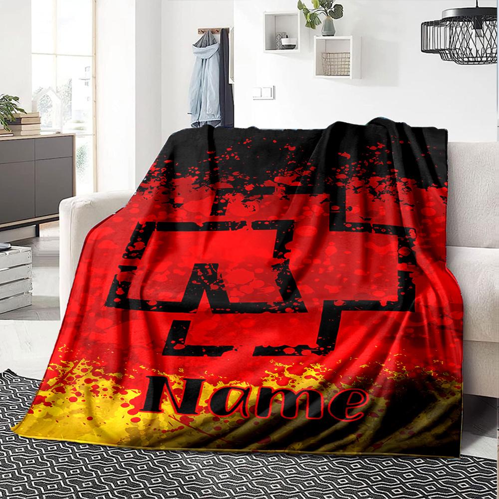 Rammstein Logo Red Ink Splash Art Design Blanket Lightweight Flannel Blanket For Sofa Bed Travel Camping Living Room Office Couch Chair And Bed