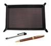 Pen Tray with Grained Chocolate Colored Metal Touch Silver Stick and Wooden Shaft Retro Rotating Ballpoint Exercise Set Cowhide, Pen, TRATYO-ALST-1455
