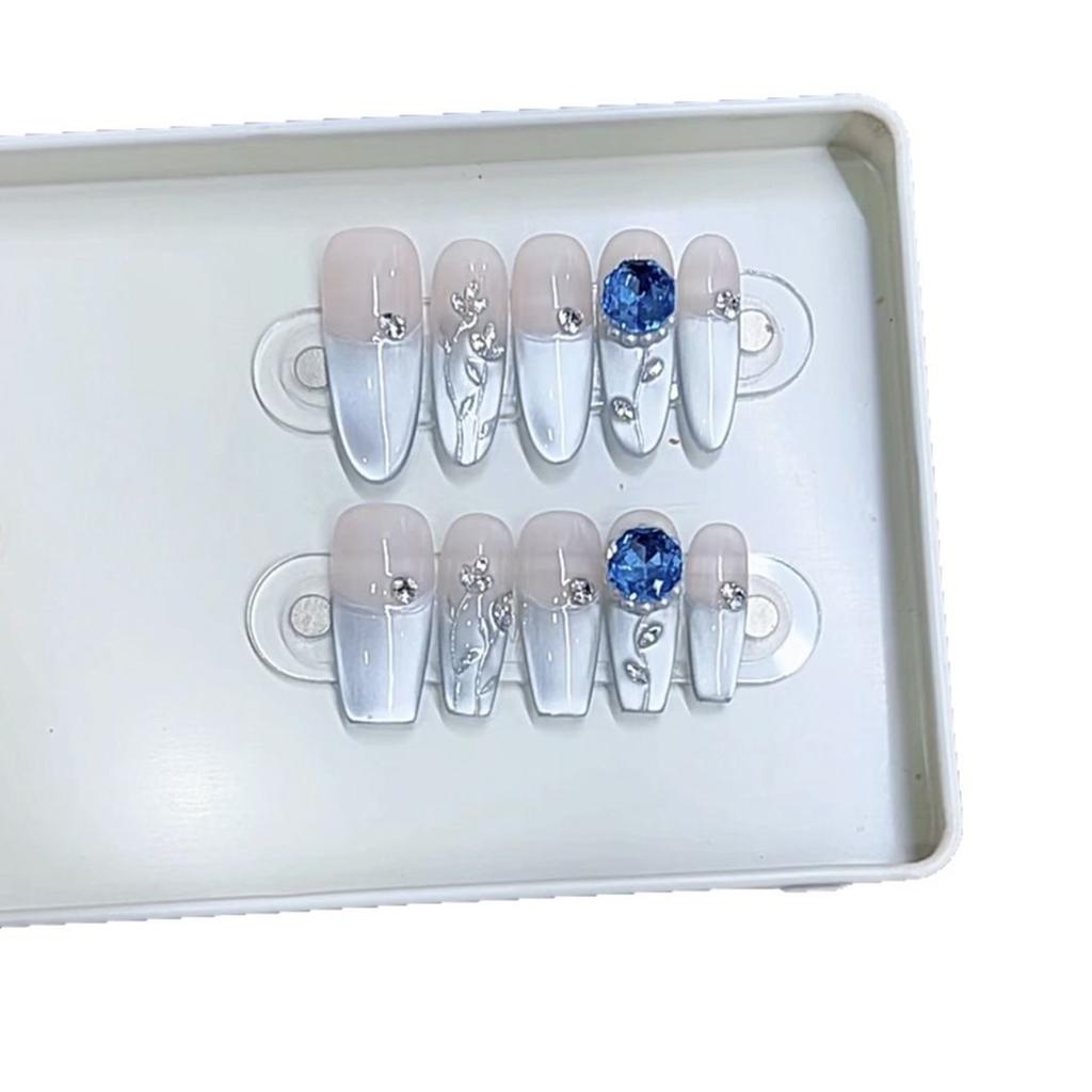 Hand-woven Armor Spring and Summer New Blue Rose Ice-Transparent Three-dimensional Zircon Diamond Cat's Eye Nail Art Patch