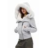 Slim Fit Hooded Short Winter Coat with Plush Inner Lining and Faux Fur Collar for Women