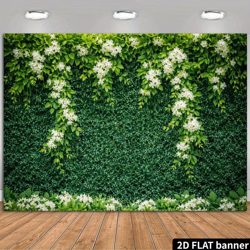 Artificial Green Leaf Wall Cascading White Blossom Photo Background