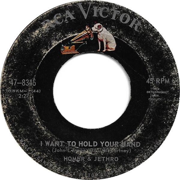 7-дюймовая пластинка HOMER & JETHRO - I Want To Hold Your Hand 478345 RCA Victor 1964 Канада Поп Б/у