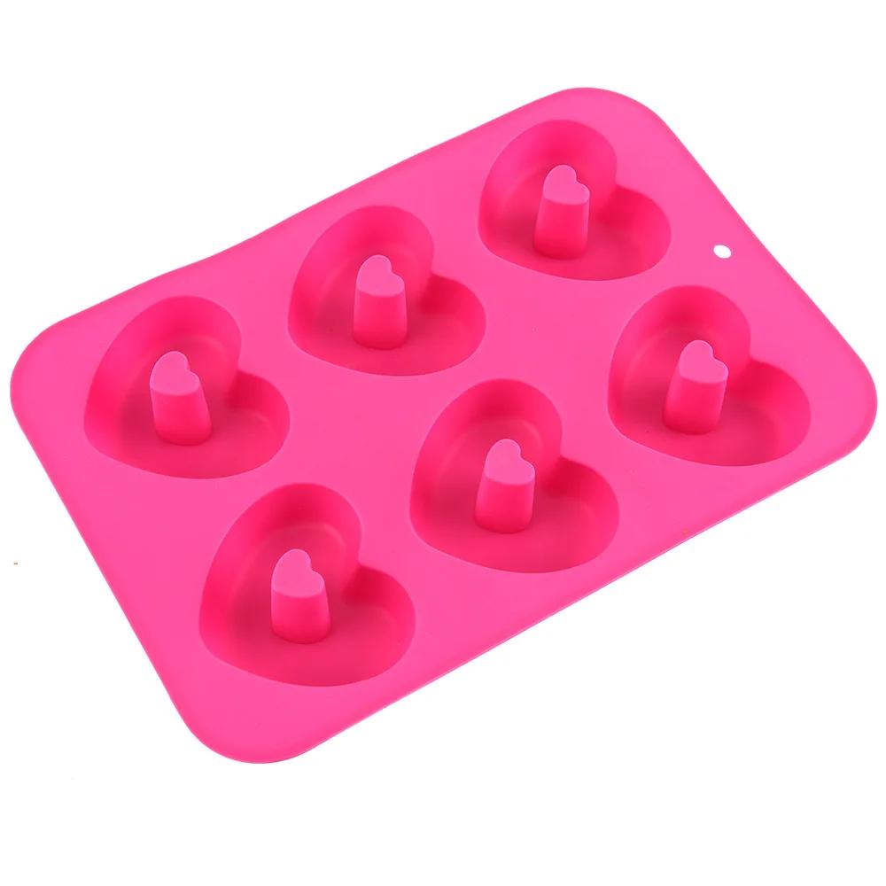 6 Cavity Heart Shaped Donut Mold Silicone Non-stick Baking Tray Reusable Folded Donuts Maker Colorful Soft Dessert Making Tool
