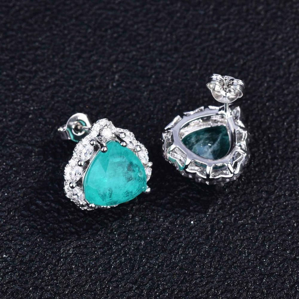 Women Jewelry Set Imitation Paraiba Necklace Light Green Diamond Ring Earrings Triangle Set