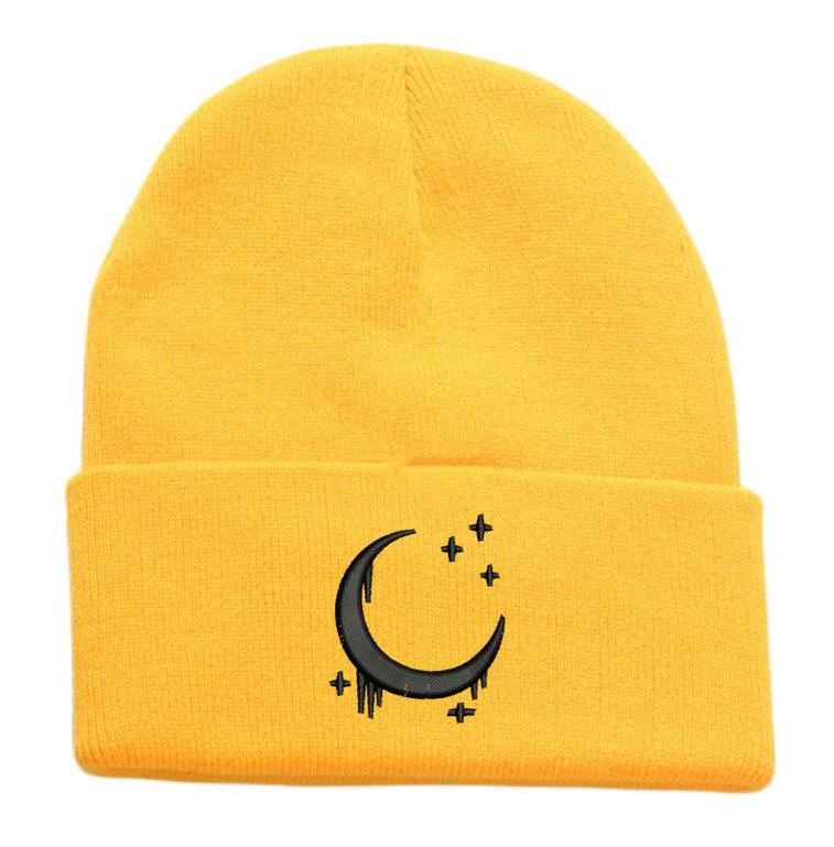 Moon star embroidered flower knitted hat autumn and winter wool hat outdoor cycling pullover hat