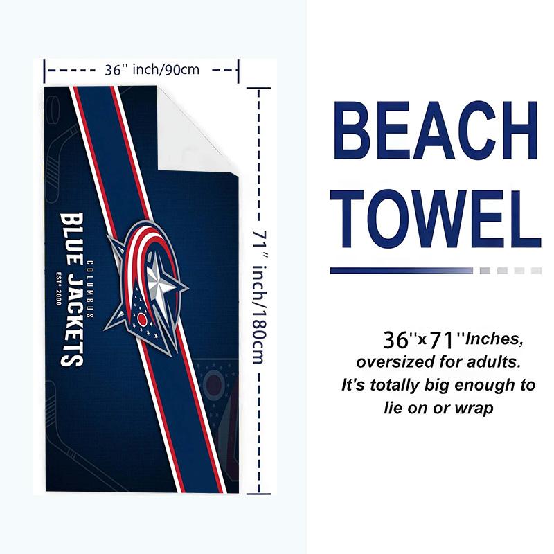 Пляжное полотенце с принтом Columbus Blue Jackets, Большое, Мягкое, Быстросохнущее, для Пляжа, Кемпинга, Плавания
