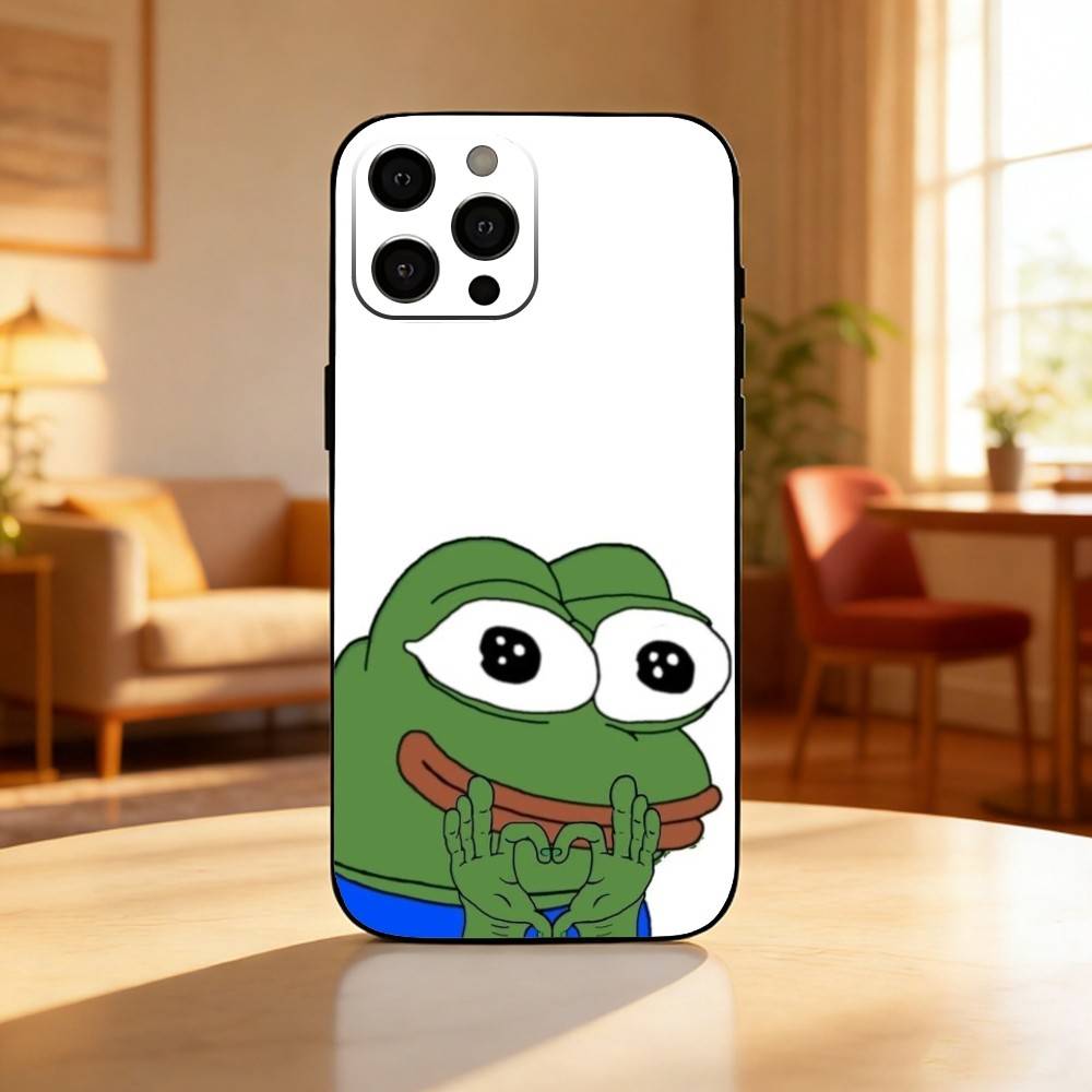 Чехол-телефон P-Pepe Веселая лягушка для iPhone 17, 16, 15, 14, 13, 12 Plus, Max Мягкий силиконовый черный чехол