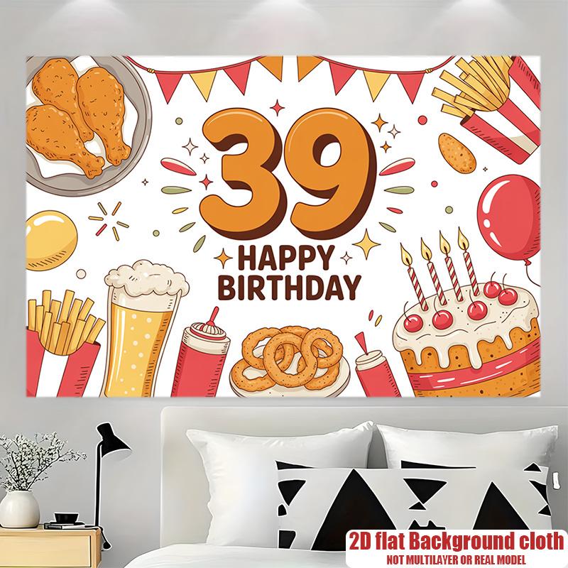 39th Birthday Party Banner, Festive Polyester Backdrop for Home Room Wall Decor and Props