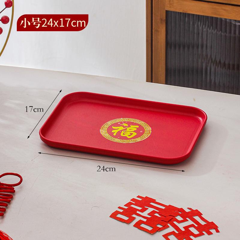 Fruit Plate Wedding Red Toast Tea Tray Red Plate Rectangular Tray Plastic Housewarming New Home Festive Wedding Plate