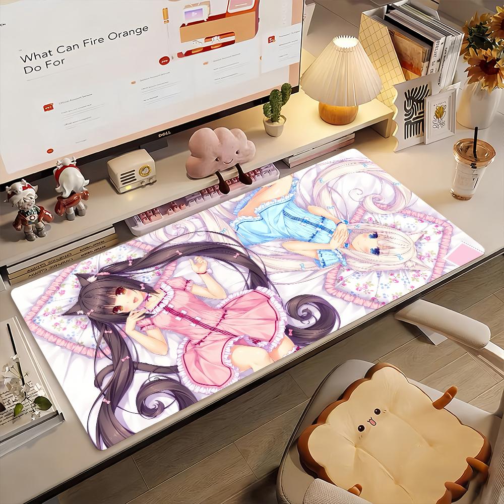 Игровой коврик для мыши N-Nekopara-N с нескользящей основой и блокирующим краем, DeskMat, аксессуары для ПК и ноутбука, резиновый, для офисной клавиатуры, большой, игровой, XXL