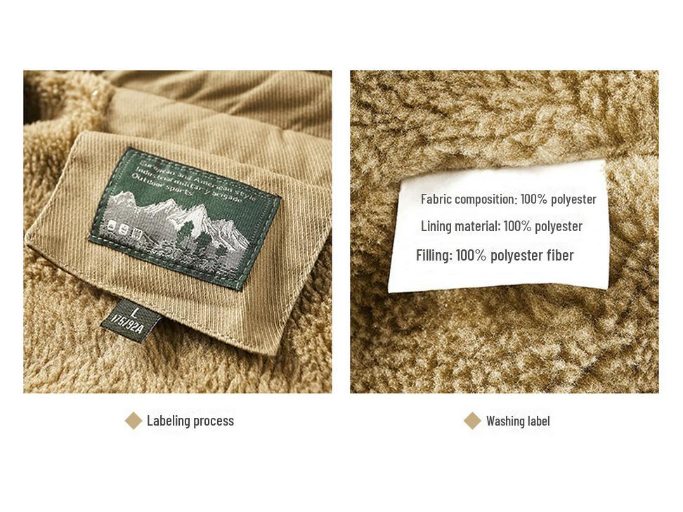 Men's Winter Lambskin Lapel Workwear Jacket - Plus Velvet, Large, Loose, Warm, Thickened Cotton Coat