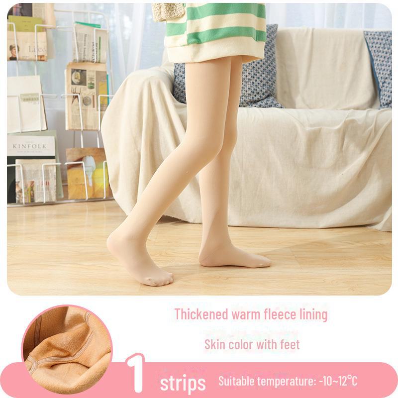 Girls' Velvet Thickened Winter Leggings – White Dance Pantyhose and Outerwear for Kids