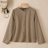 Women Casual Round Neck Solid Color Loose Long Sleeve Blouse