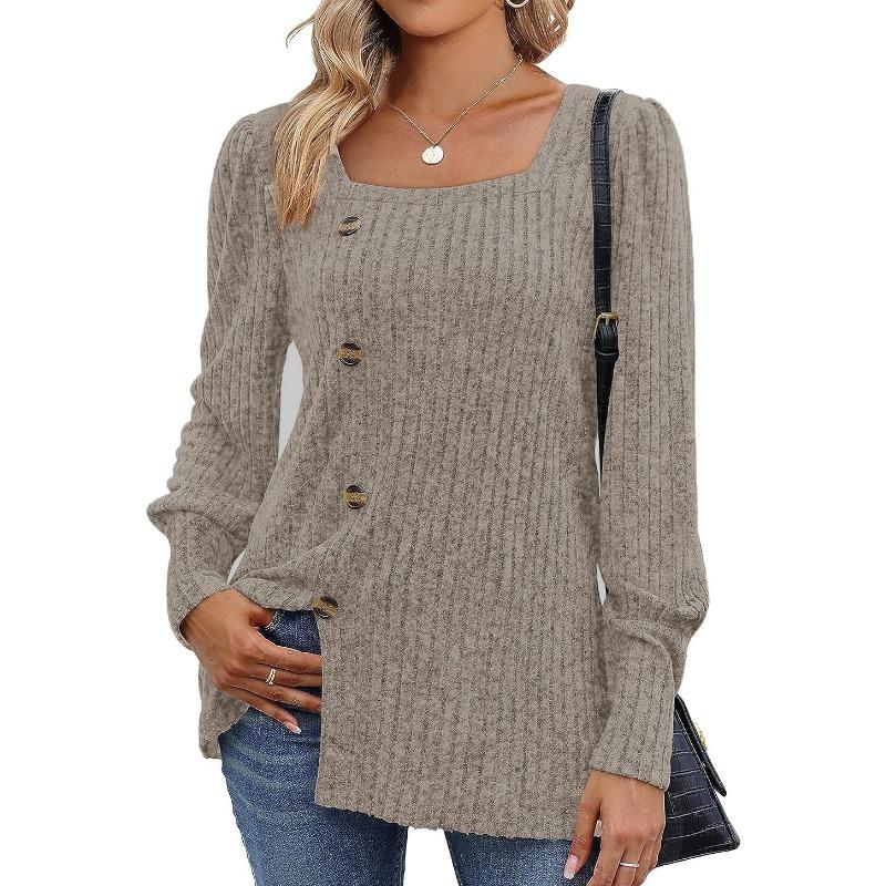 YYFS Женская мода повседневная весна осень однотонные принты длинные рукава квадратный воротник блузки и рубашки