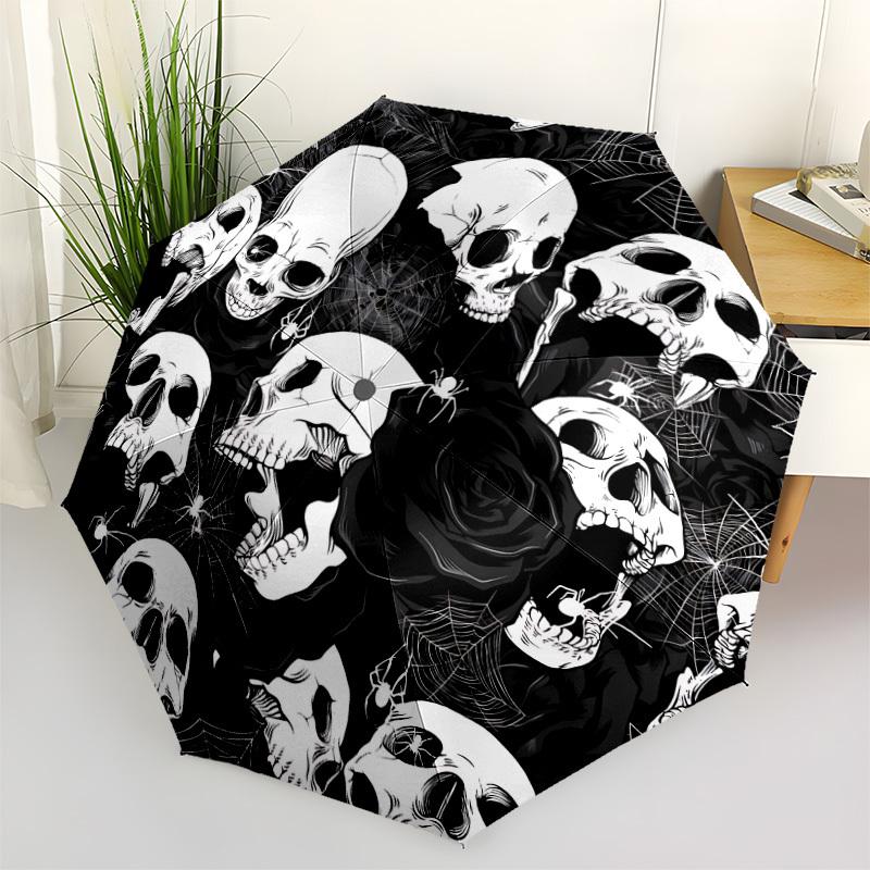 1pc Skulls Automatic Open/close Folding Umbrella, Compact Portable Travel Umbrella, Durable Construction yy251230160