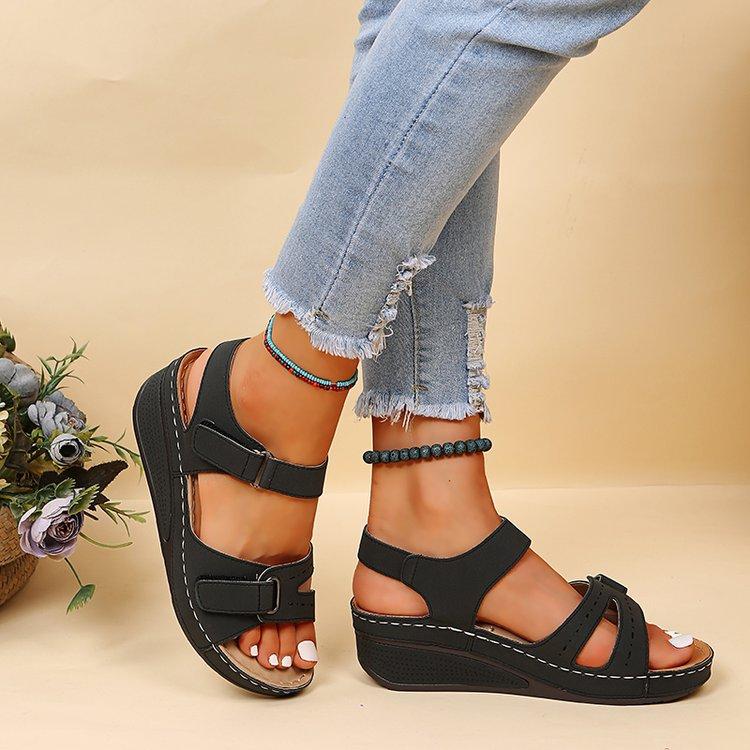 2024 new large size fish mouth casual sandals hot Roman style sandals women wear Velcro shoes