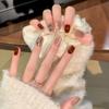 Wine Red & Champagne Glitter Press-On Nails: Removable, Wearable French Romantic Nail Art for Women