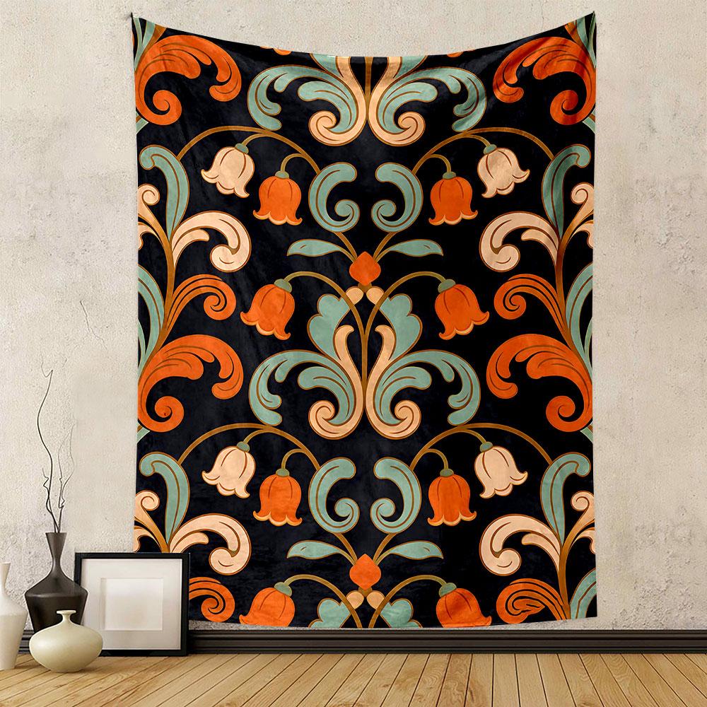 Vintage Floral Pattern with Orange Blossoms Patterned tapestry home decor, suitable for bedroom and living room, gift