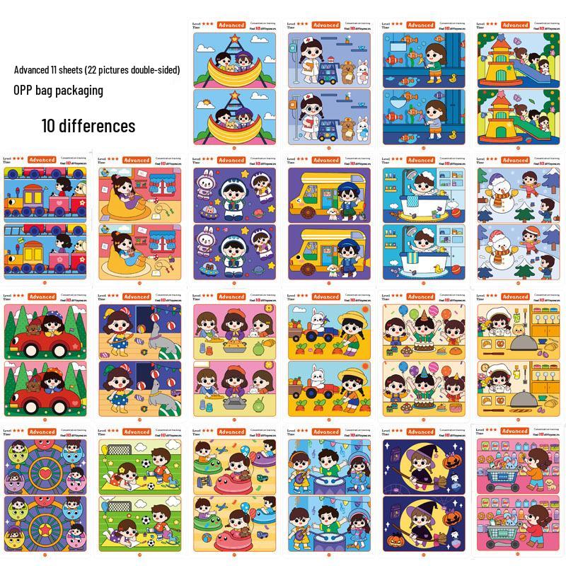 Трансграничные стираемые обучающие карточки - Развивающая игра "Найди отличия" для раннего обучения и развития внимания