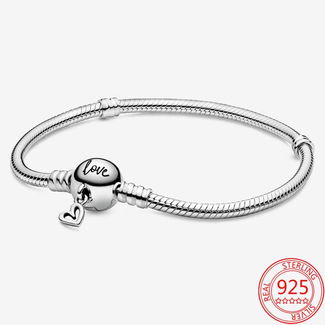 Подлинный браслет Classic Moment из стерлингового серебра S925 пробы со сверкающей круглой застежкой в форме сердца и звездой Pav éBracelet для девушки, ювелирное украшение в подарок