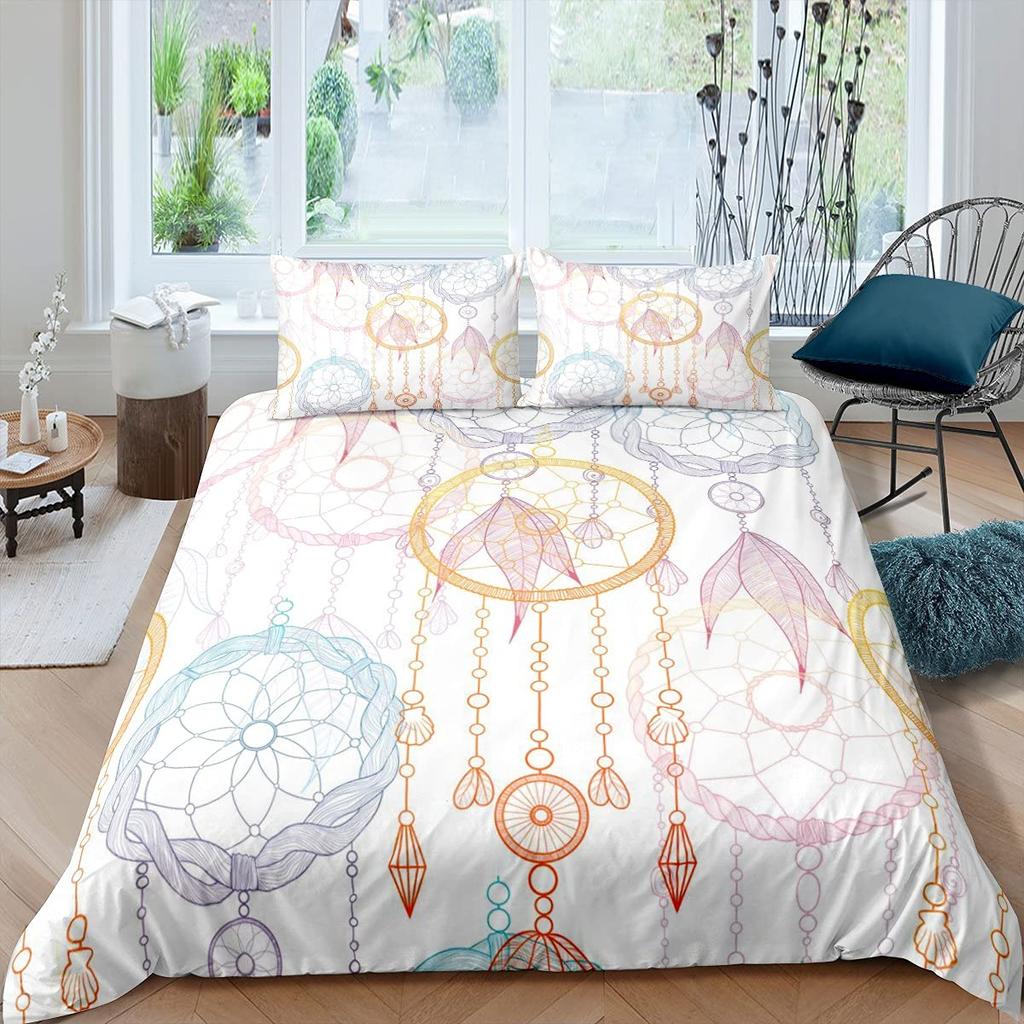 Dream Catcher Duvet Cover Set Kids Bohemian Mandala Bedding Set King Size Tie Dye Purple Boho Floral Gypsy 2/3pcs Quilt Cover