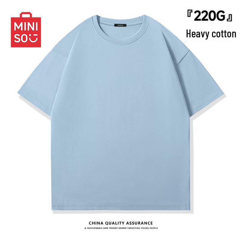 MINISO Мужская однотонная футболка с коротким рукавом, плотность 220 г/м²
