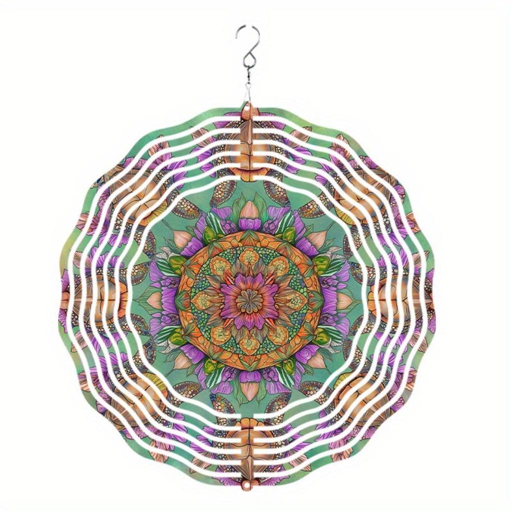 10 Inch Colorful Mandala Wind Chime with Rotating Hook Vibrant Outdoor Garden Decor for Spring Summer Fall No Batteries Needed