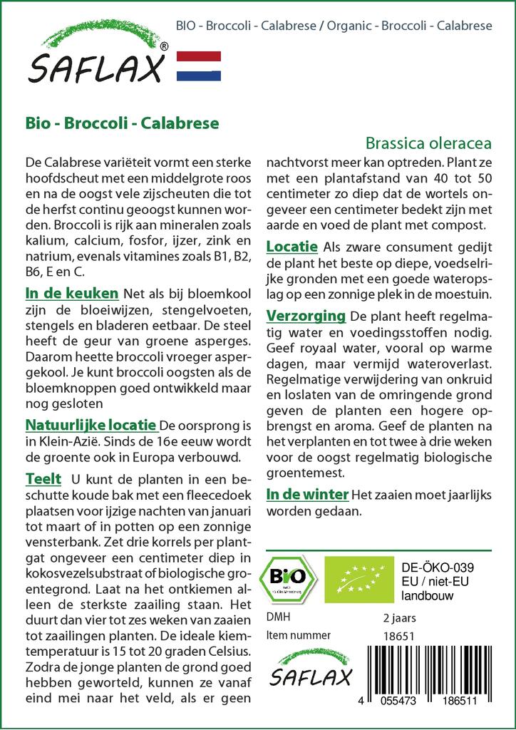 SAFLAX Garden in the Bag - Органический - Брокколи - Калабрезе - 100 семян - С субстратом в подходящем пакете-стойке - Brassica oleracea