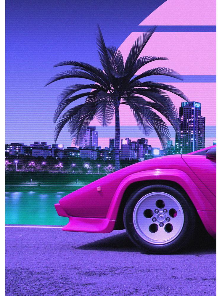 Несколько штук Synthwave Countach Retrowave автомобильные постеры, холст, картина, настенная картина для гостиной, украшения дома