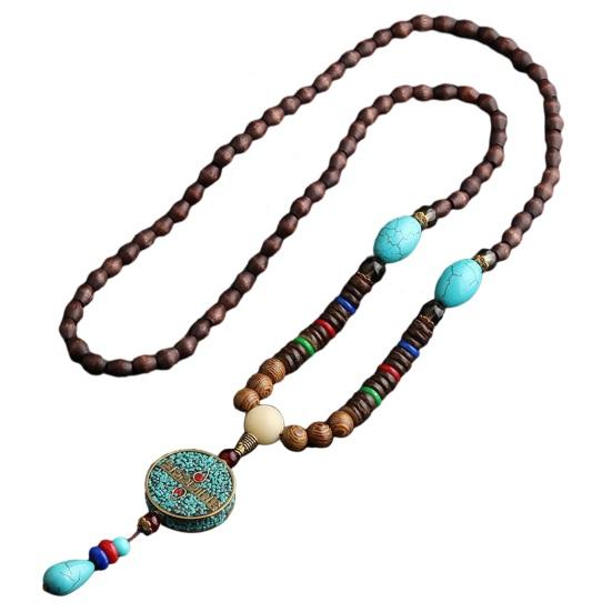 Винтажное ожерелье с подвеской в ​​этническом стиле, ожерелье из дерева, бисера, ручной работы, женский свитер, ожерелье, ювелирное изделие, подарок, модные аксессуары