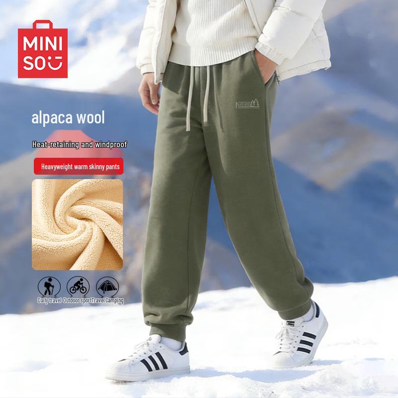 MINISO Мужские зимние теплые зауженные повседневные брюки из флиса альпаки