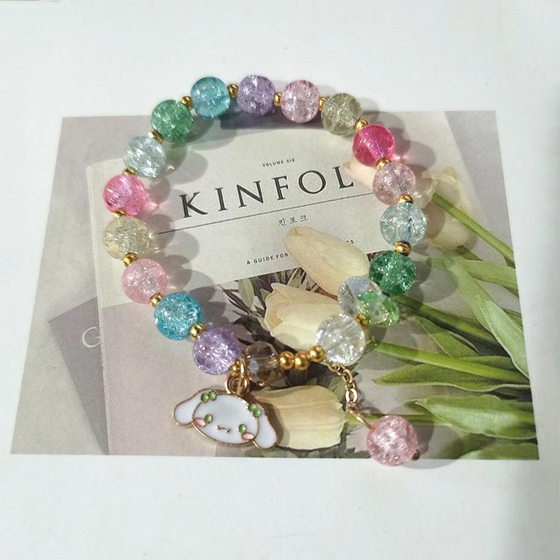 Браслет из бисера и кристаллов Sanrio Popcorn: Мультяшный брелок «Клубничный медведь и Куроми» - Идеальный рождественский подарок для лучших подруг