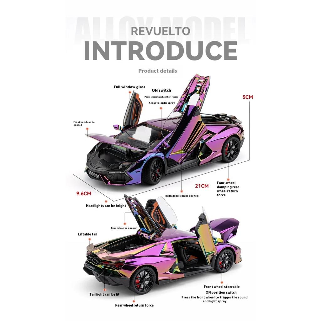 Spray 1/24 Lamborghini Revuelto Hybrid Super Sports Car Alloy Diecast Model Car Miniauto Simulation Collectibles Birthday Gifts