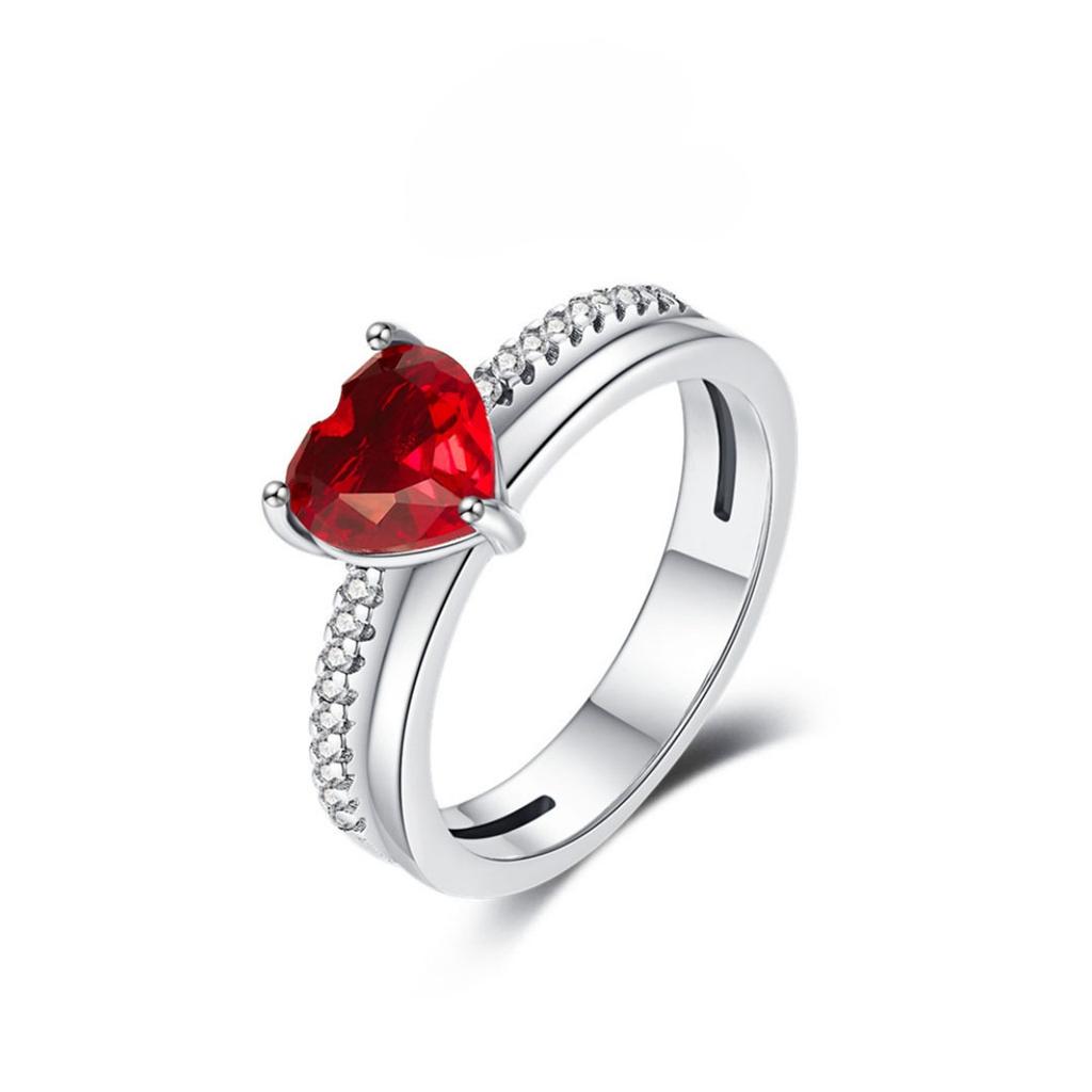 Кольцо из серебра 925 пробы с розовым бантом, Вечное, Красные и синие кольца на пальцы в форме сердца для женщин, Свадебное кольцо с кристаллами, Ювелирное украшение, Подарок 2025