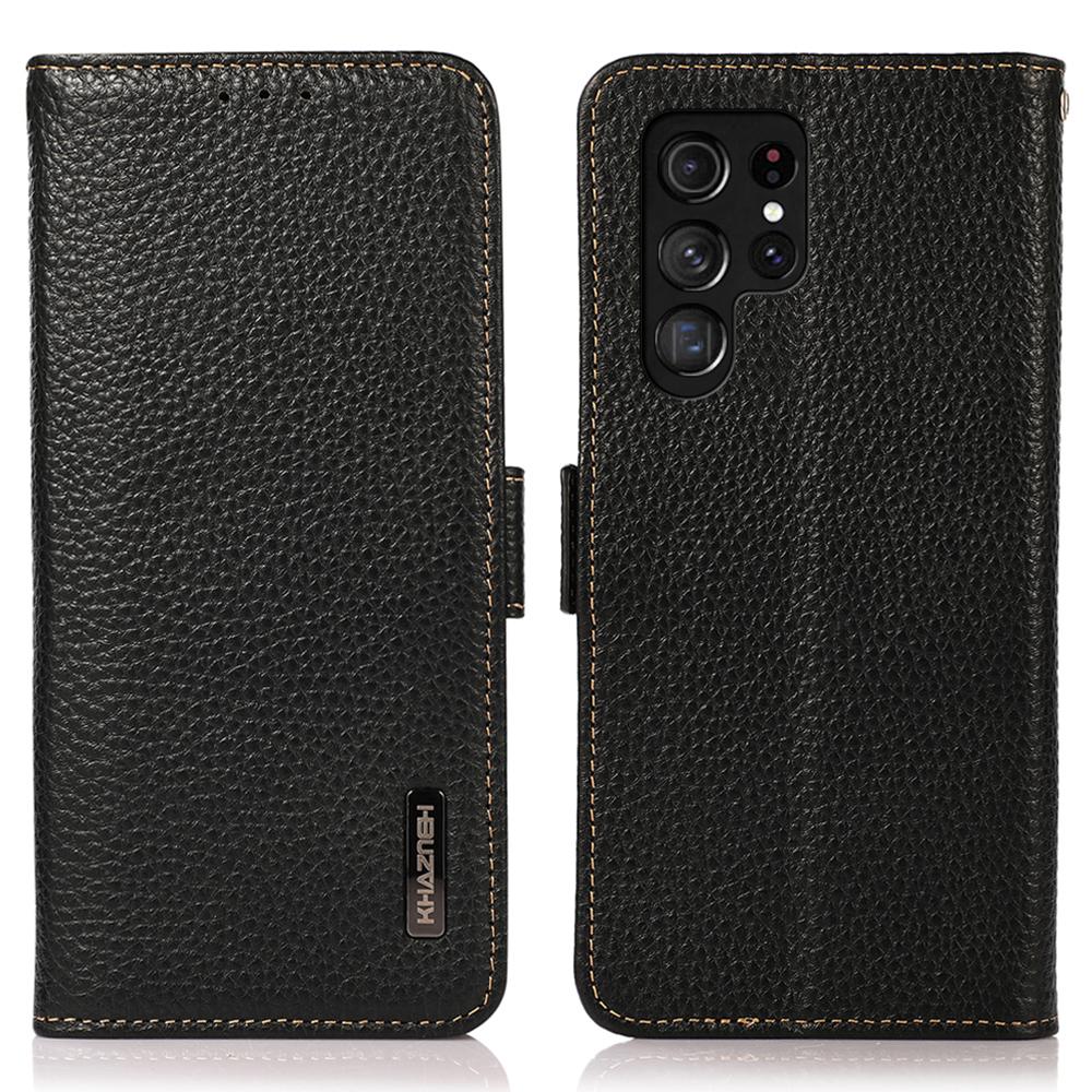 KHAZNEH for Samsung Galaxy S26 Ultra Phone Case Genuine Cow Leather Cover RFID Blocking