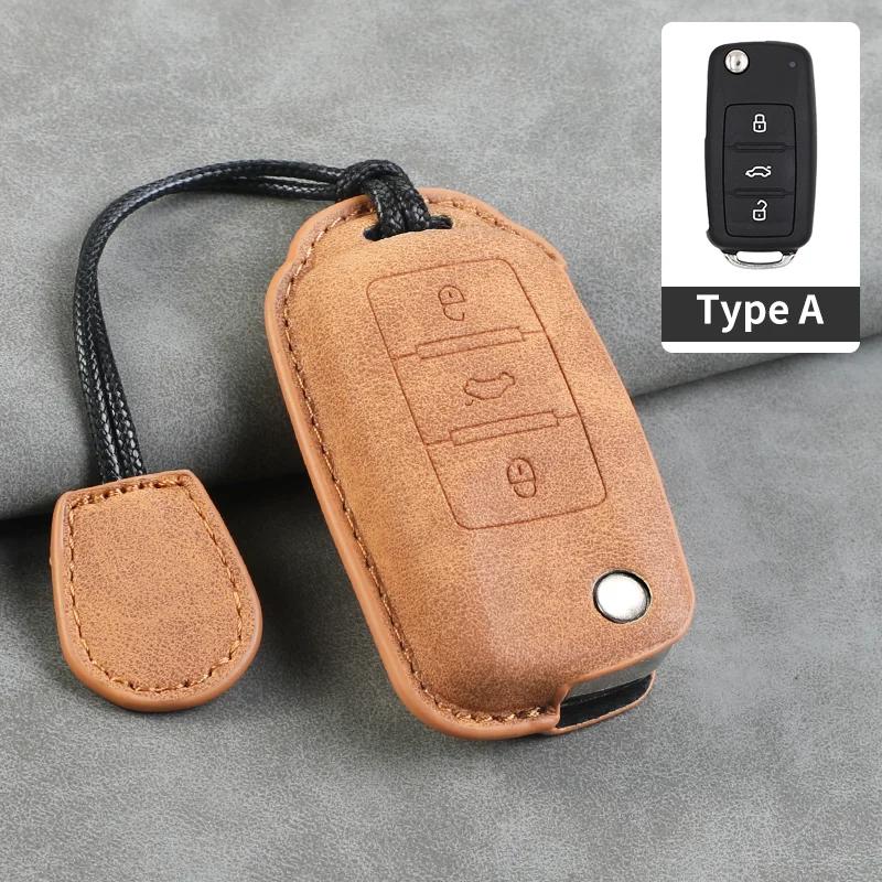 Для VW Volkswagen Polo Golf Passat Beetle Tiguan Skoda Octavia Kodiaq Seat Leon Altea Бесключевой кожаный чехол-обложка для складного автомобильного ключа